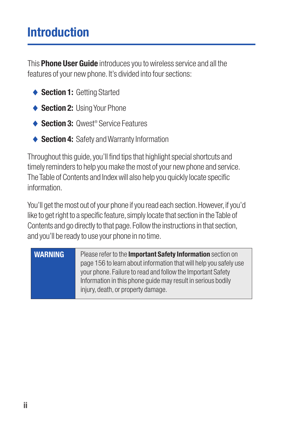 Introduction | Qwest S1 User Manual | Page 8 / 187