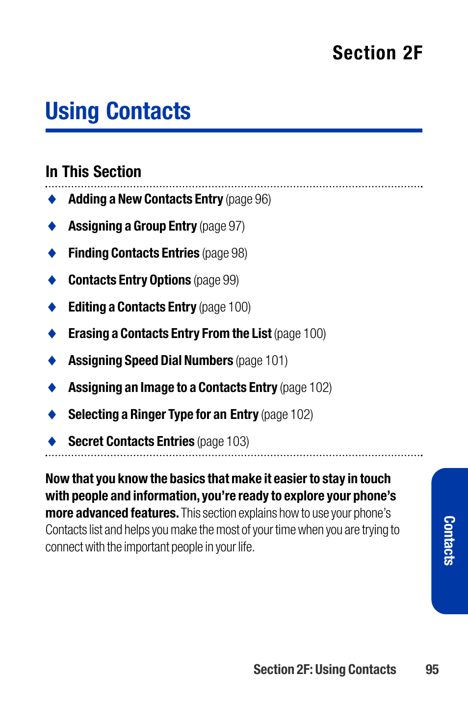 Using contacts | Qwest SCP-3200 User Manual | Page 111 / 241