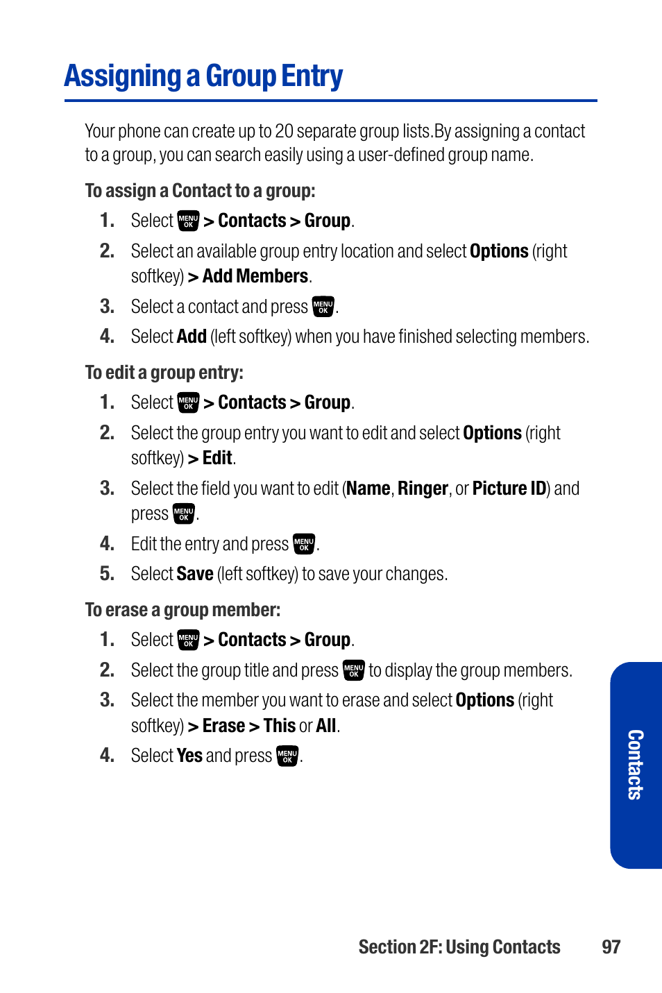 Assigning a group entry | Qwest SCP-3200 User Manual | Page 113 / 241
