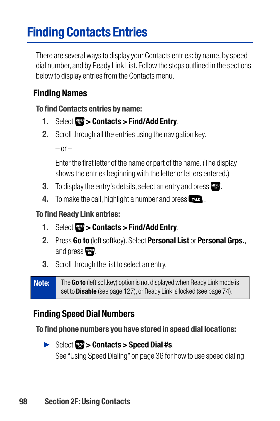 Finding contacts entries | Qwest SCP-3200 User Manual | Page 114 / 241