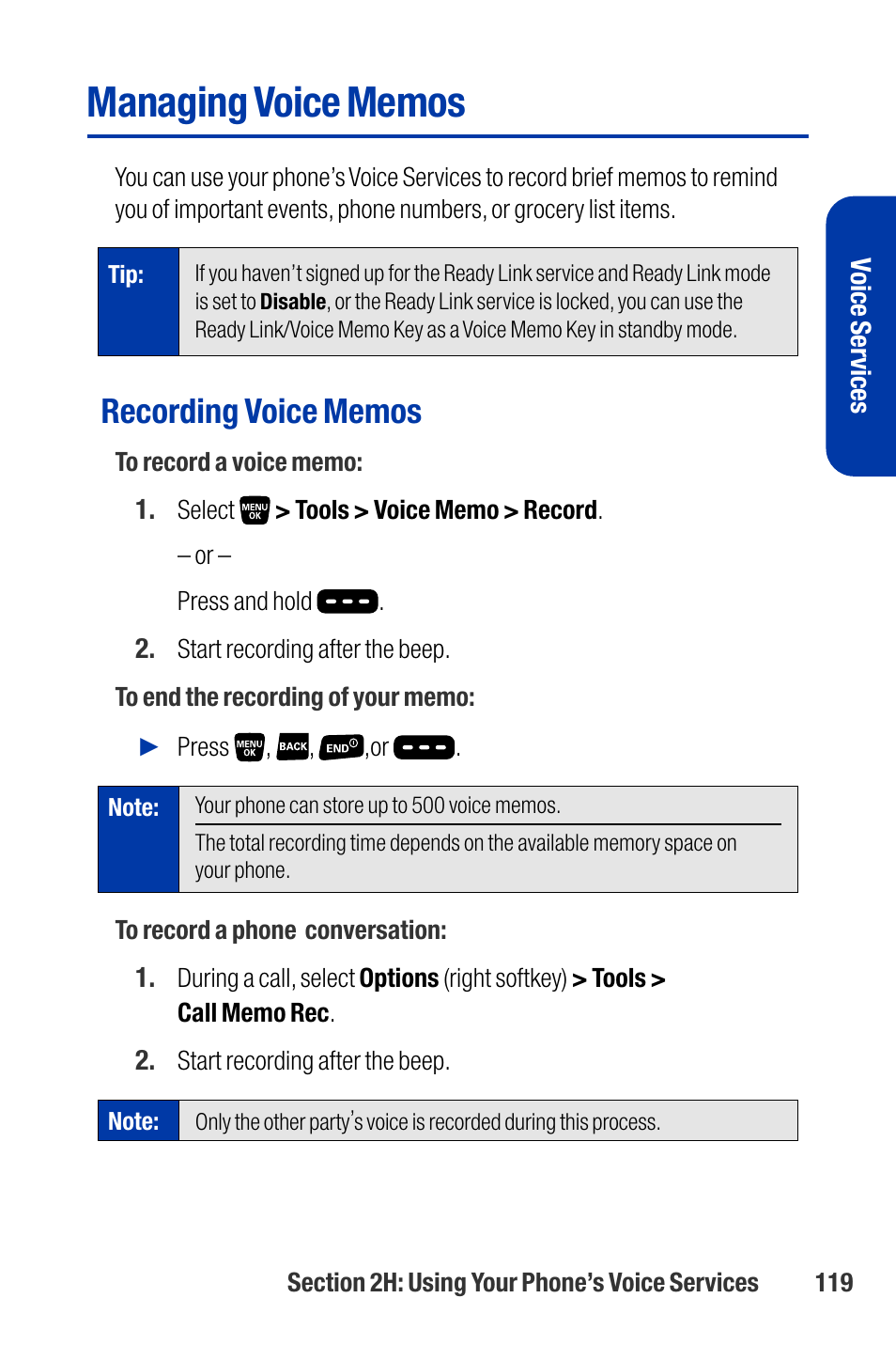 Managing voice memos | Qwest SCP-3200 User Manual | Page 135 / 241
