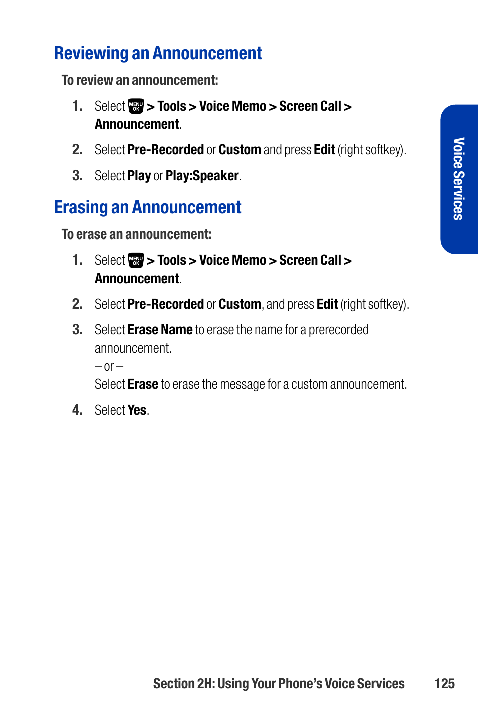 Reviewing an announcement, Erasing an announcement | Qwest SCP-3200 User Manual | Page 141 / 241