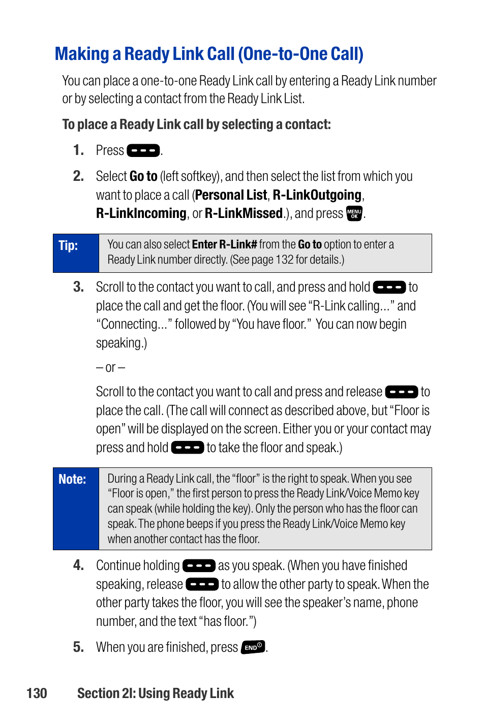 Making a ready link call (one-to-one call) | Qwest SCP-3200 User Manual | Page 146 / 241