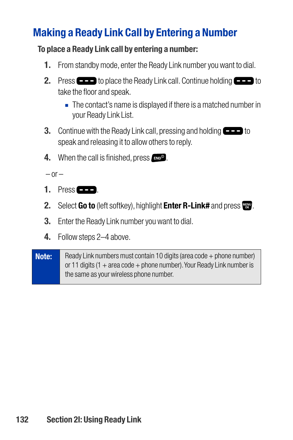 Making a ready link call by entering a number | Qwest SCP-3200 User Manual | Page 148 / 241