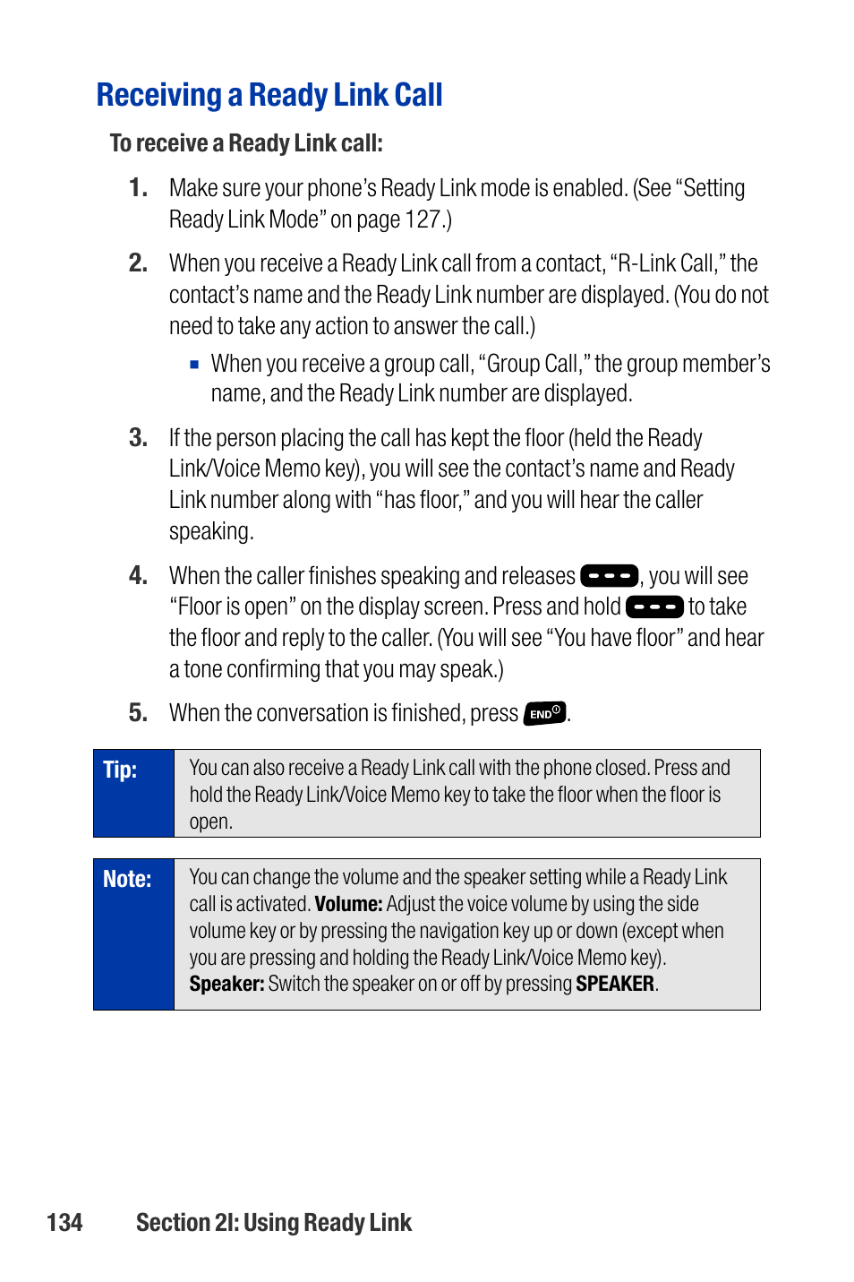 Receiving a ready link call | Qwest SCP-3200 User Manual | Page 150 / 241