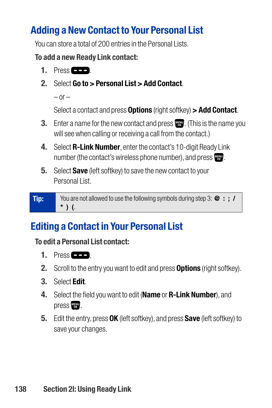 Adding a new contact to your personal list, Editing a contact in your personal list | Qwest SCP-3200 User Manual | Page 154 / 241