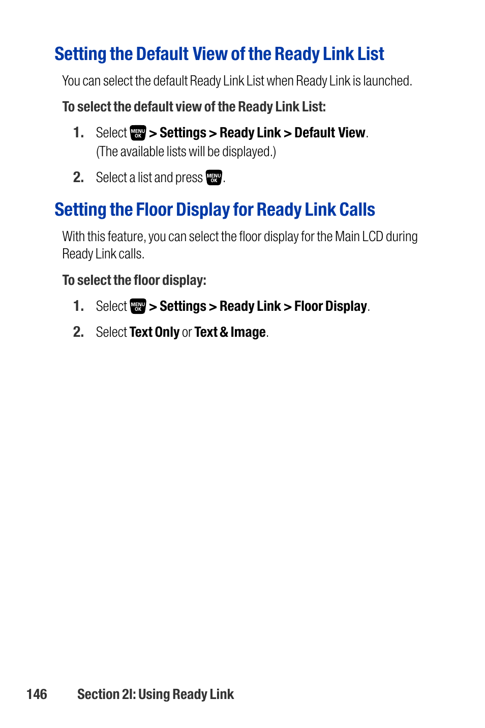 Setting the default view of the ready link list, Setting the floor display for ready link calls | Qwest SCP-3200 User Manual | Page 162 / 241