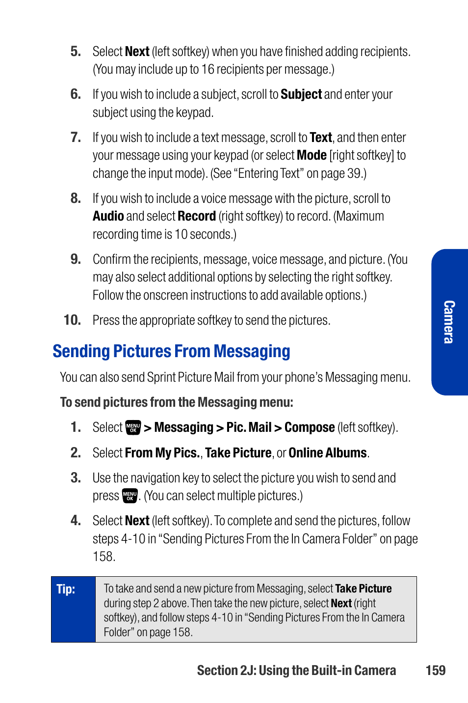 Sending pictures from messaging | Qwest SCP-3200 User Manual | Page 175 / 241