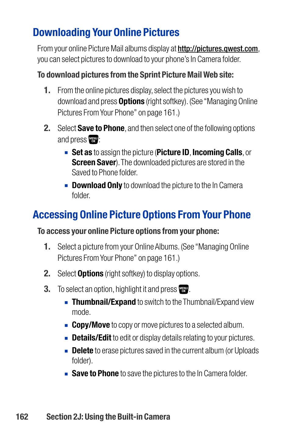Downloading your online pictures, Accessing online picture options from your phone | Qwest SCP-3200 User Manual | Page 178 / 241
