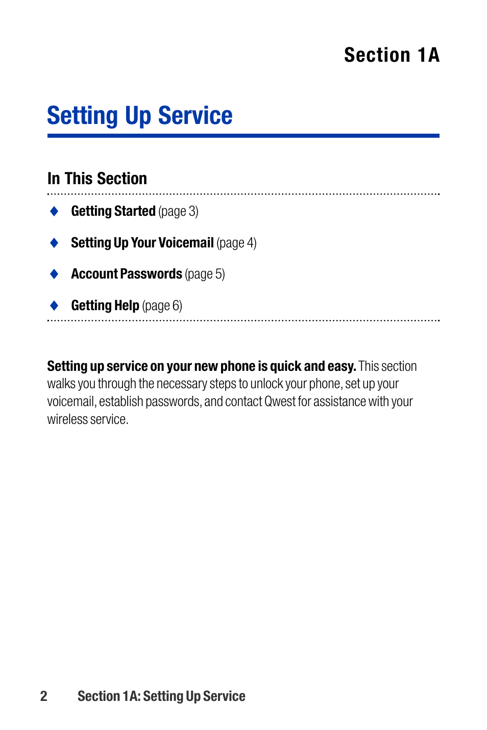 Setting up service | Qwest SCP-3200 User Manual | Page 18 / 241