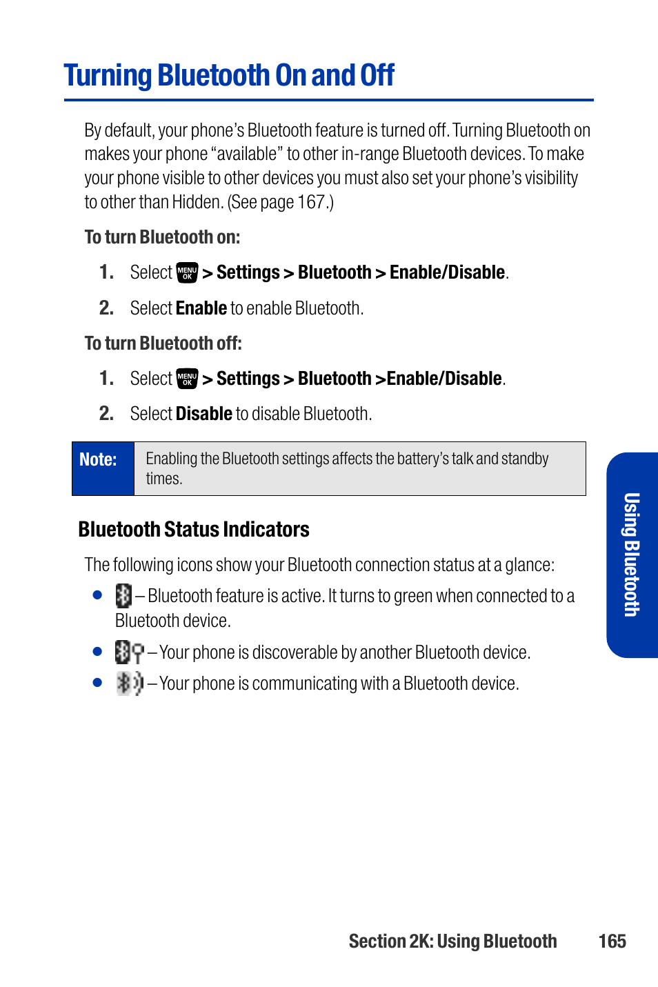 Turning bluetooth on and off | Qwest SCP-3200 User Manual | Page 181 / 241