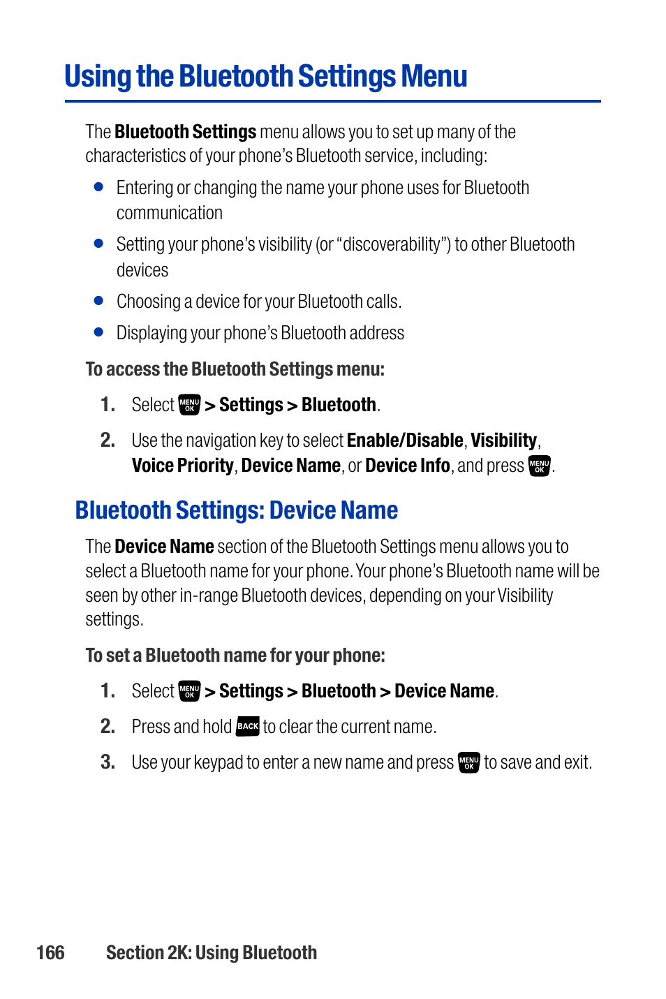 Using the bluetooth settings menu, Bluetooth settings: device name | Qwest SCP-3200 User Manual | Page 182 / 241
