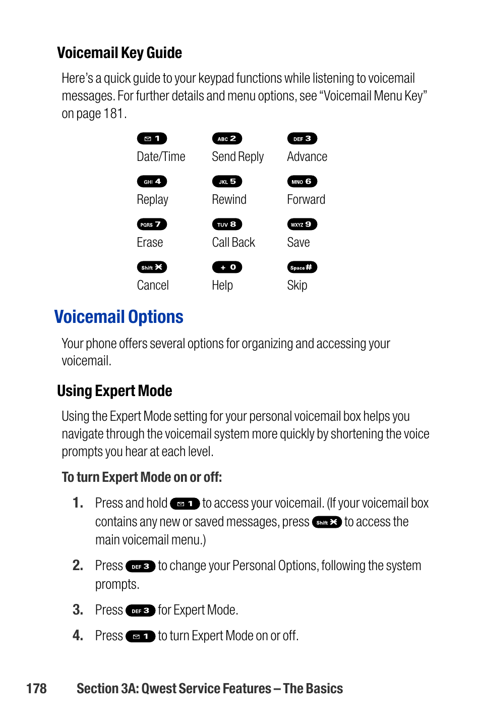 Voicemail options | Qwest SCP-3200 User Manual | Page 194 / 241