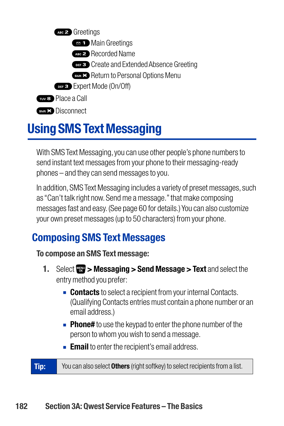 Using sms text messaging, Composing sms text messages | Qwest SCP-3200 User Manual | Page 198 / 241