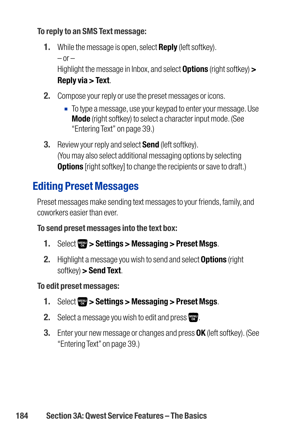 Editing preset messages | Qwest SCP-3200 User Manual | Page 200 / 241
