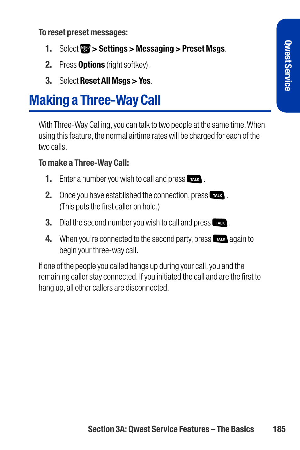 Making a three-way call | Qwest SCP-3200 User Manual | Page 201 / 241