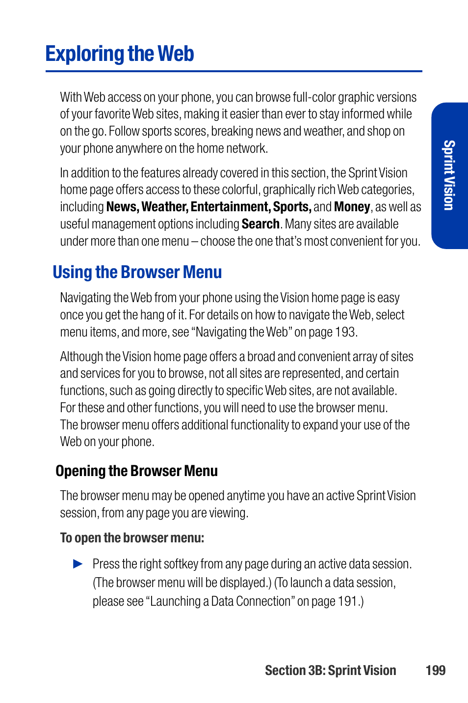 Exploring the web, Using the browser menu | Qwest SCP-3200 User Manual | Page 215 / 241