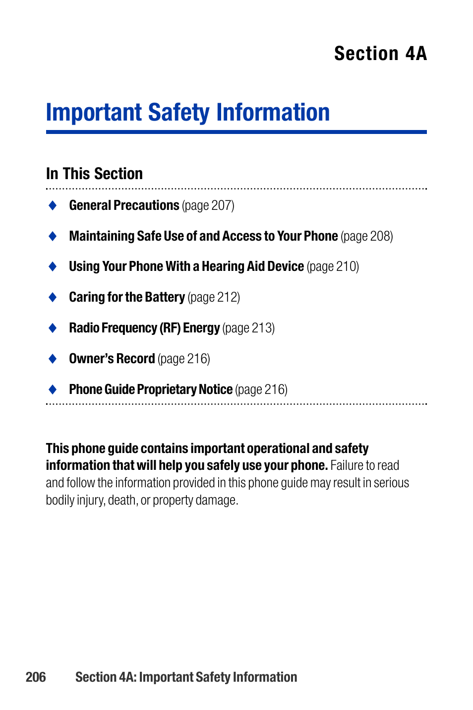 Important safety information | Qwest SCP-3200 User Manual | Page 222 / 241