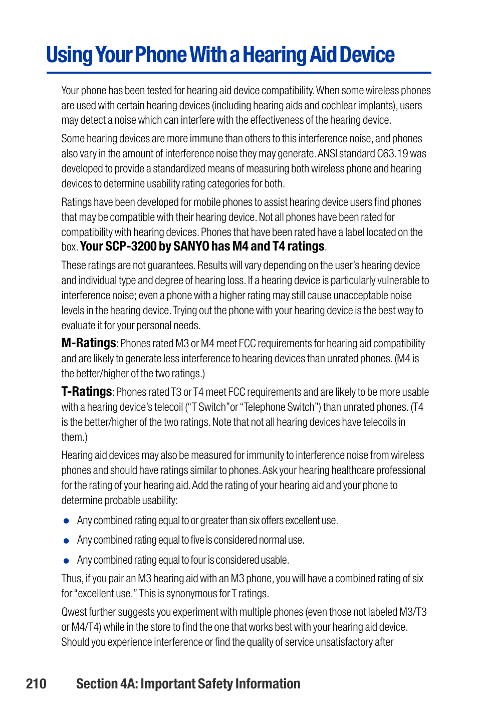 Using your phone with a hearing aid device | Qwest SCP-3200 User Manual | Page 226 / 241