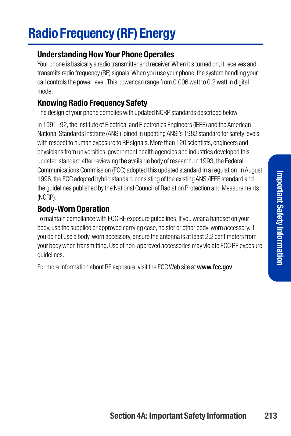 Radio frequency (rf) energy | Qwest SCP-3200 User Manual | Page 229 / 241