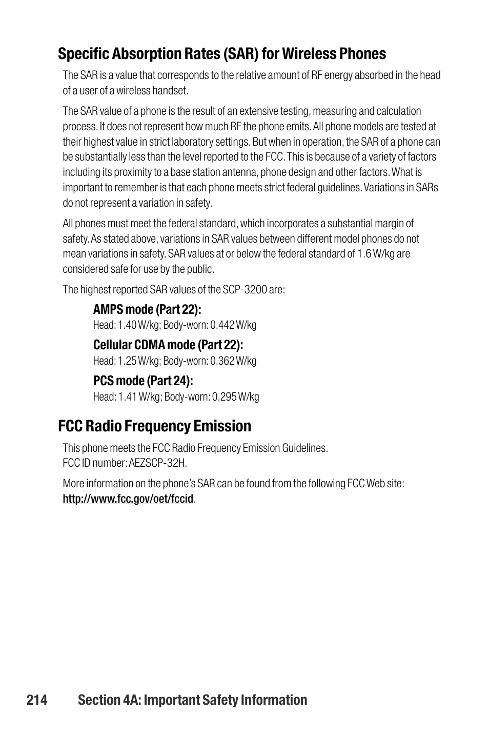 Fcc radio frequency emission | Qwest SCP-3200 User Manual | Page 230 / 241