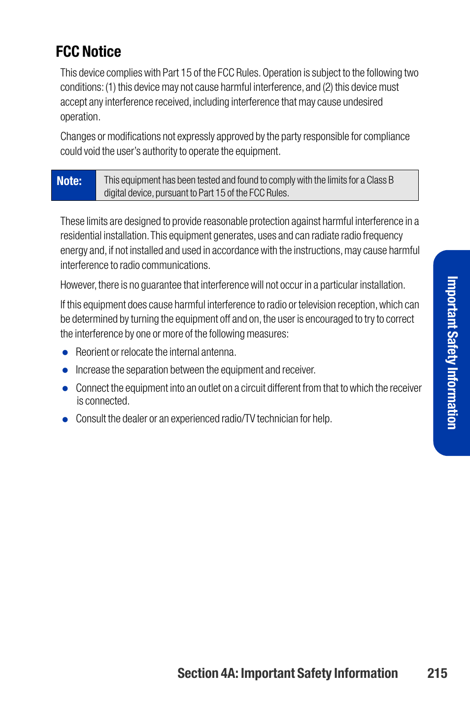 Fcc notice, Important safety information | Qwest SCP-3200 User Manual | Page 231 / 241