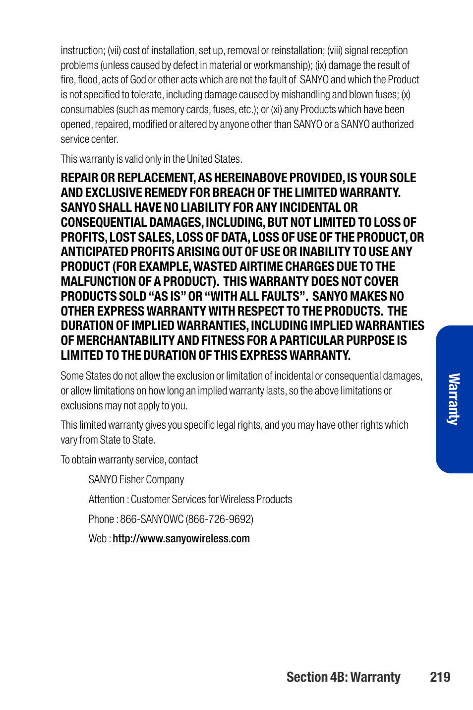 Warranty | Qwest SCP-3200 User Manual | Page 235 / 241