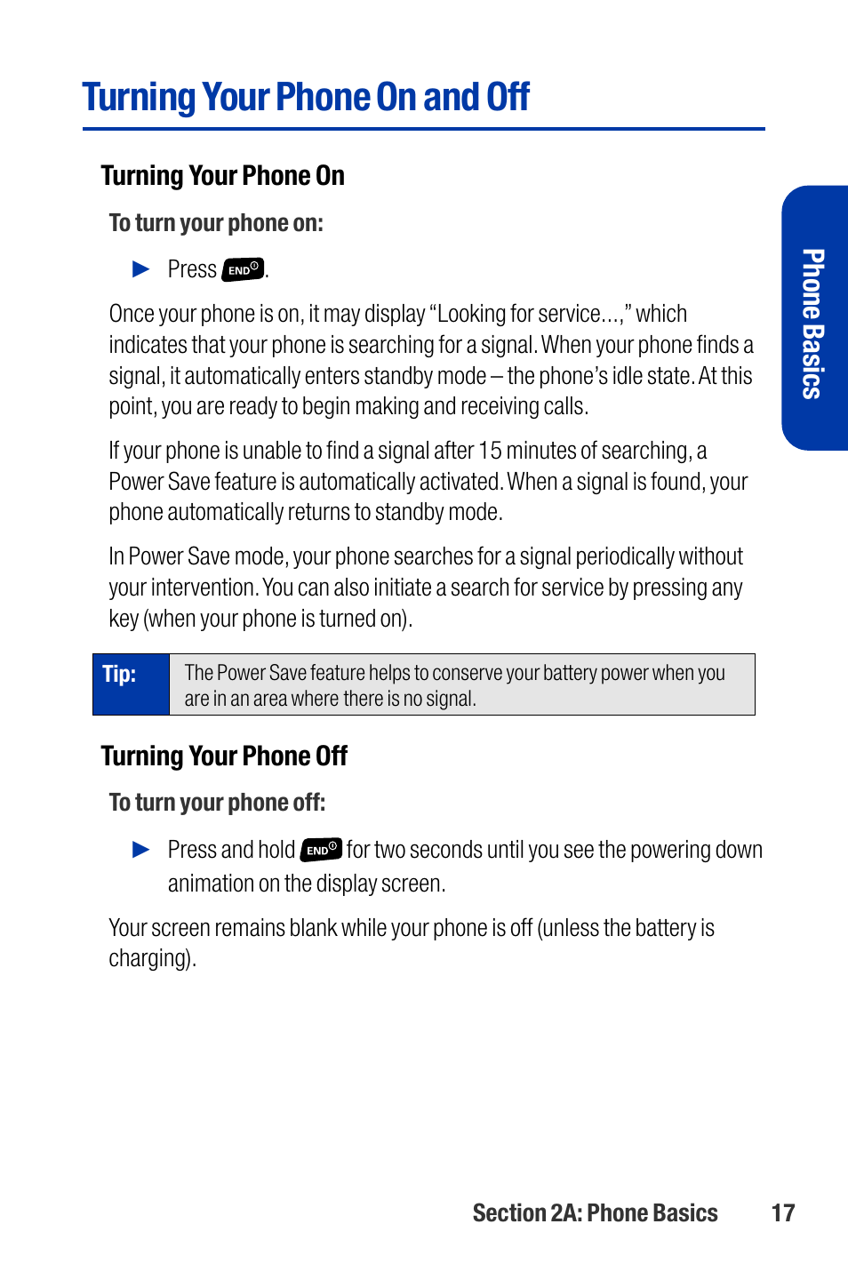 Turning your phone on and off, Phone basics | Qwest SCP-3200 User Manual | Page 33 / 241