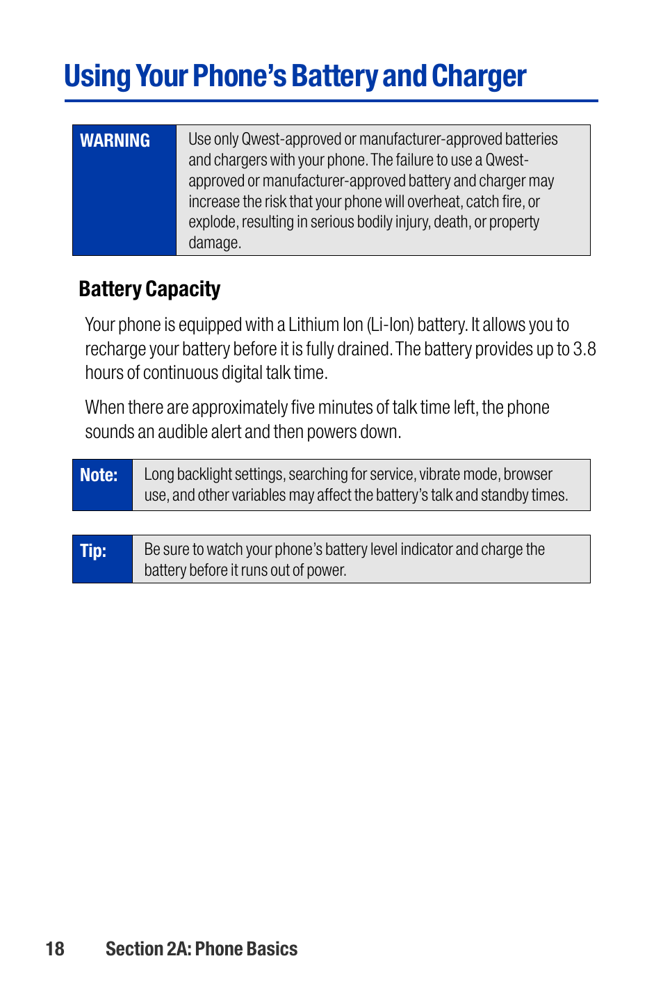 Using your phone’s battery and charger | Qwest SCP-3200 User Manual | Page 34 / 241