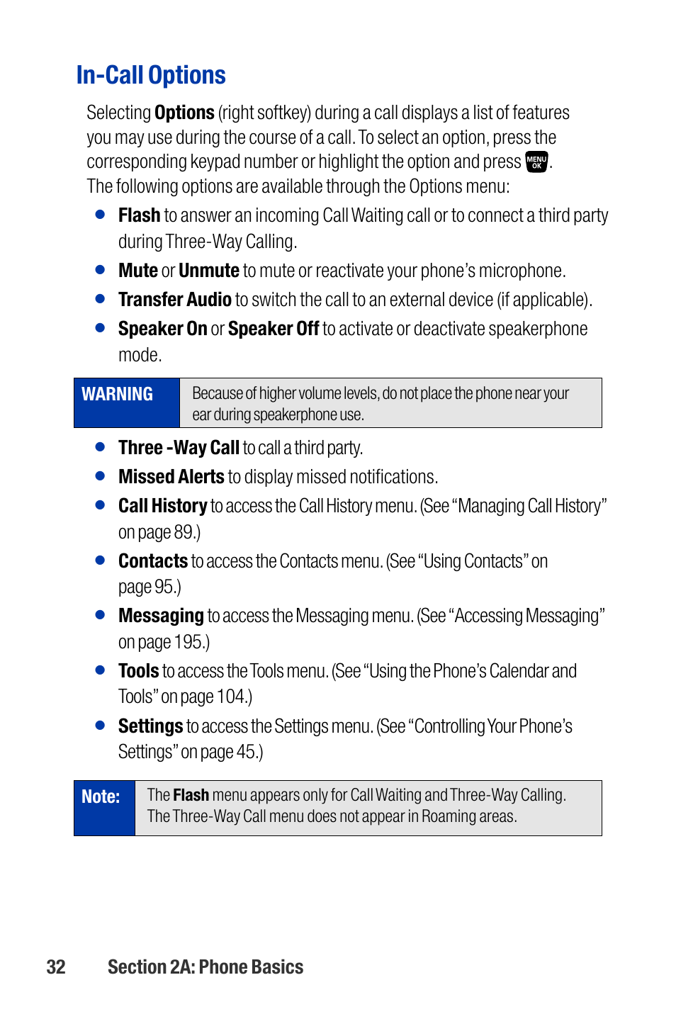 In-call options | Qwest SCP-3200 User Manual | Page 48 / 241