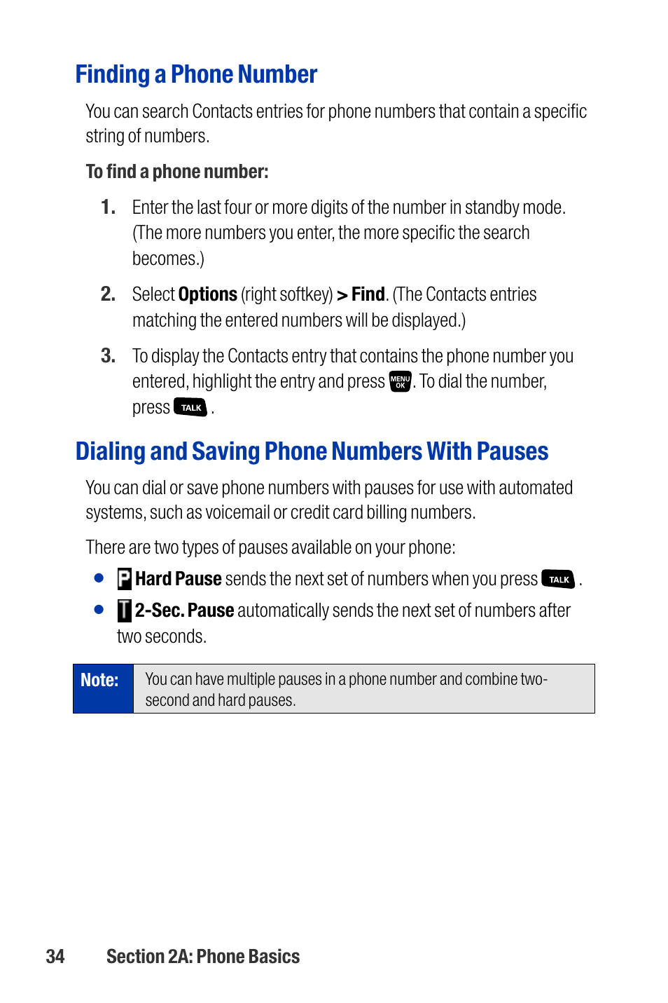 Finding a phone number, Dialing and saving phone numbers with pauses | Qwest SCP-3200 User Manual | Page 50 / 241