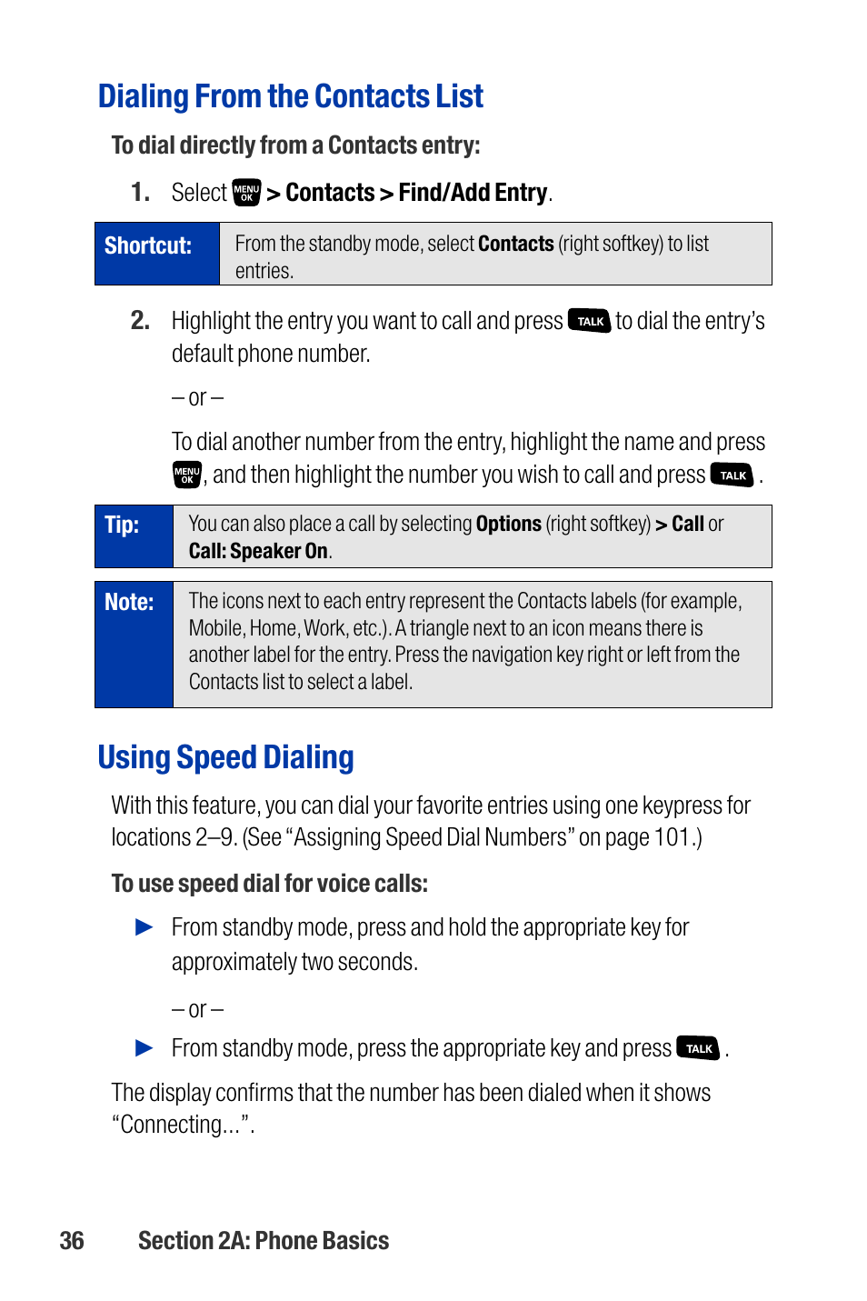 Dialing from the contacts list, Using speed dialing | Qwest SCP-3200 User Manual | Page 52 / 241