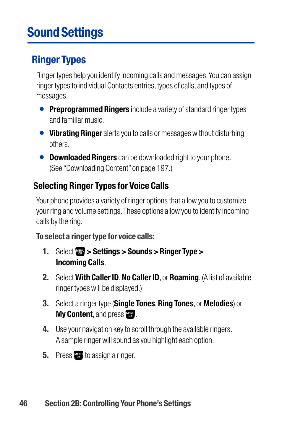 Sound settings, Ringer types | Qwest SCP-3200 User Manual | Page 62 / 241