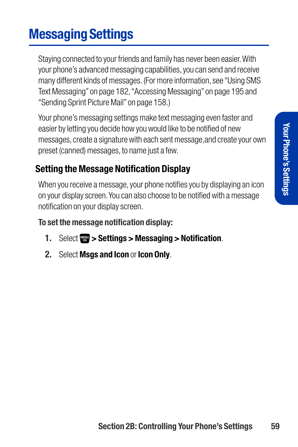 Messaging settings | Qwest SCP-3200 User Manual | Page 75 / 241