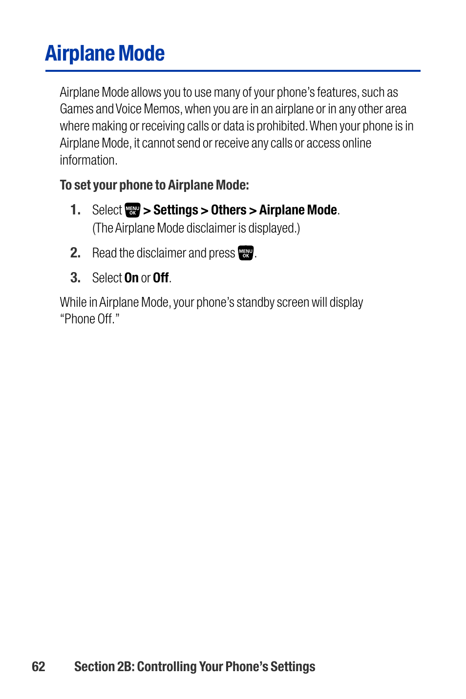 Airplane mode | Qwest SCP-3200 User Manual | Page 78 / 241