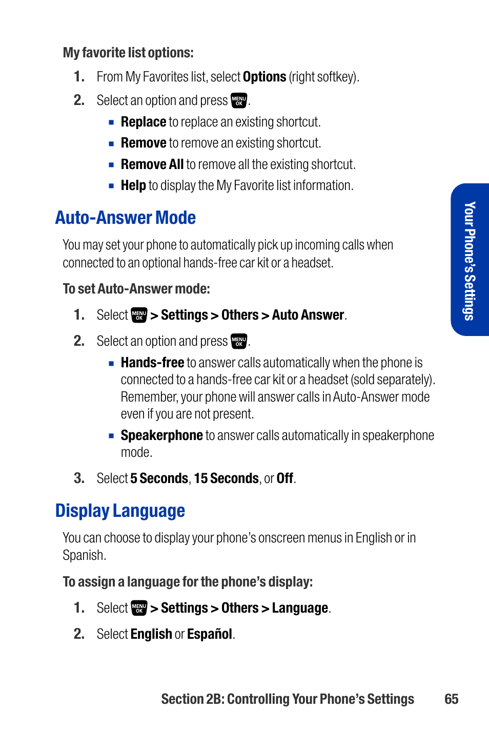 Auto-answer mode, Display language | Qwest SCP-3200 User Manual | Page 81 / 241