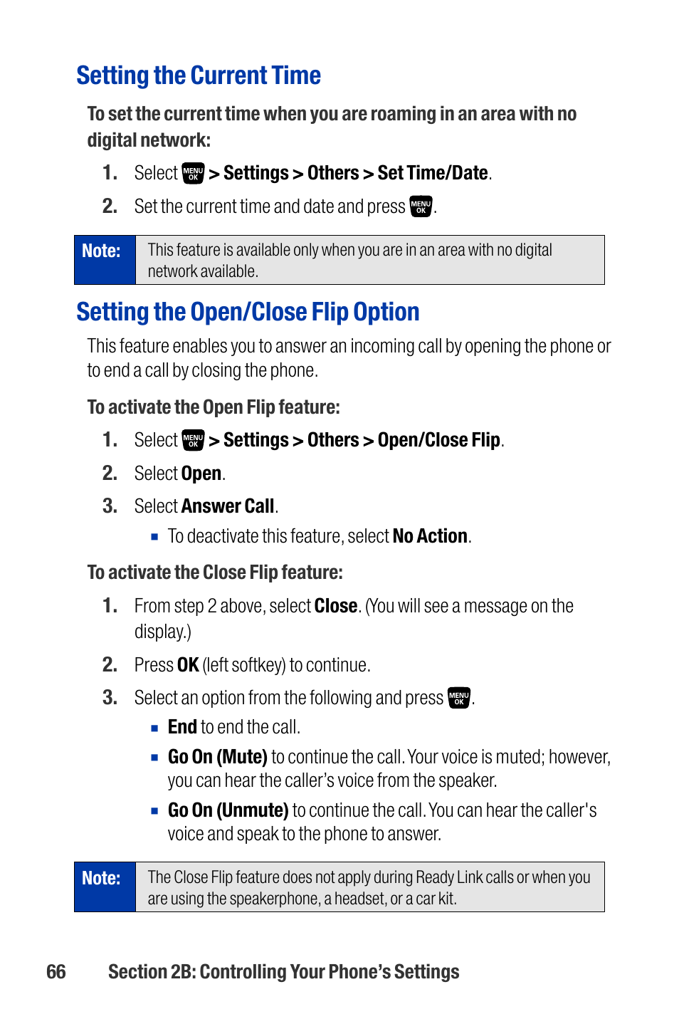 Setting the current time, Setting the open/close flip option | Qwest SCP-3200 User Manual | Page 82 / 241