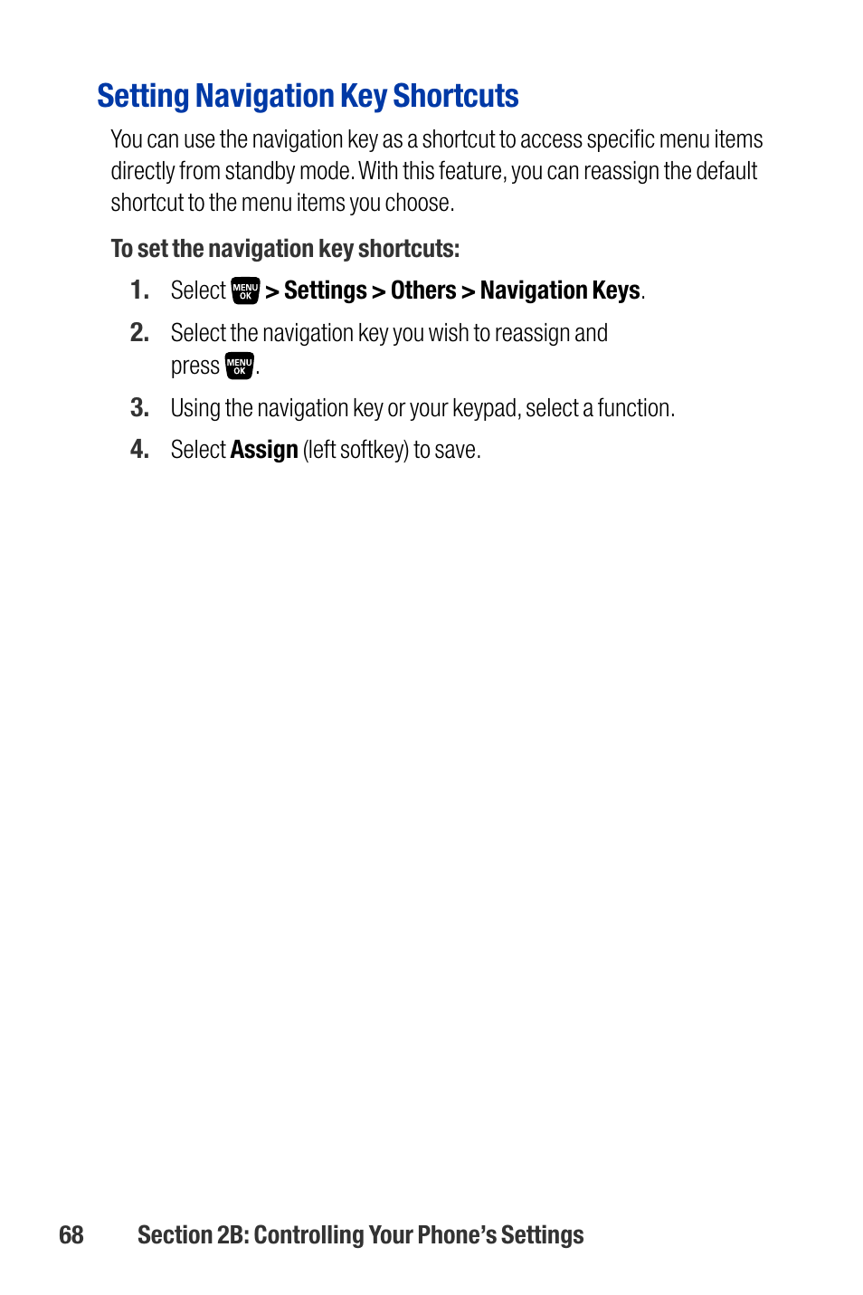 Setting navigation key shortcuts | Qwest SCP-3200 User Manual | Page 84 / 241