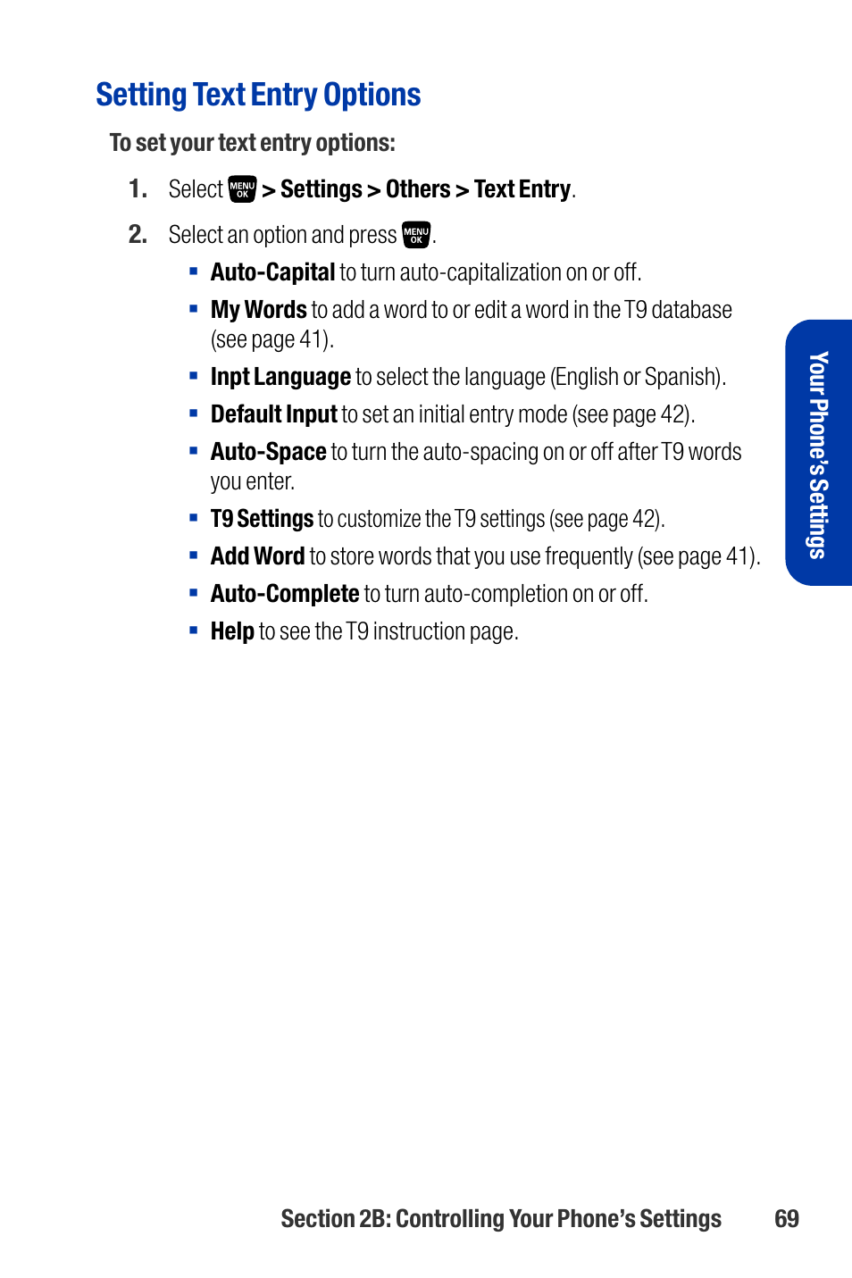 Setting text entry options | Qwest SCP-3200 User Manual | Page 85 / 241