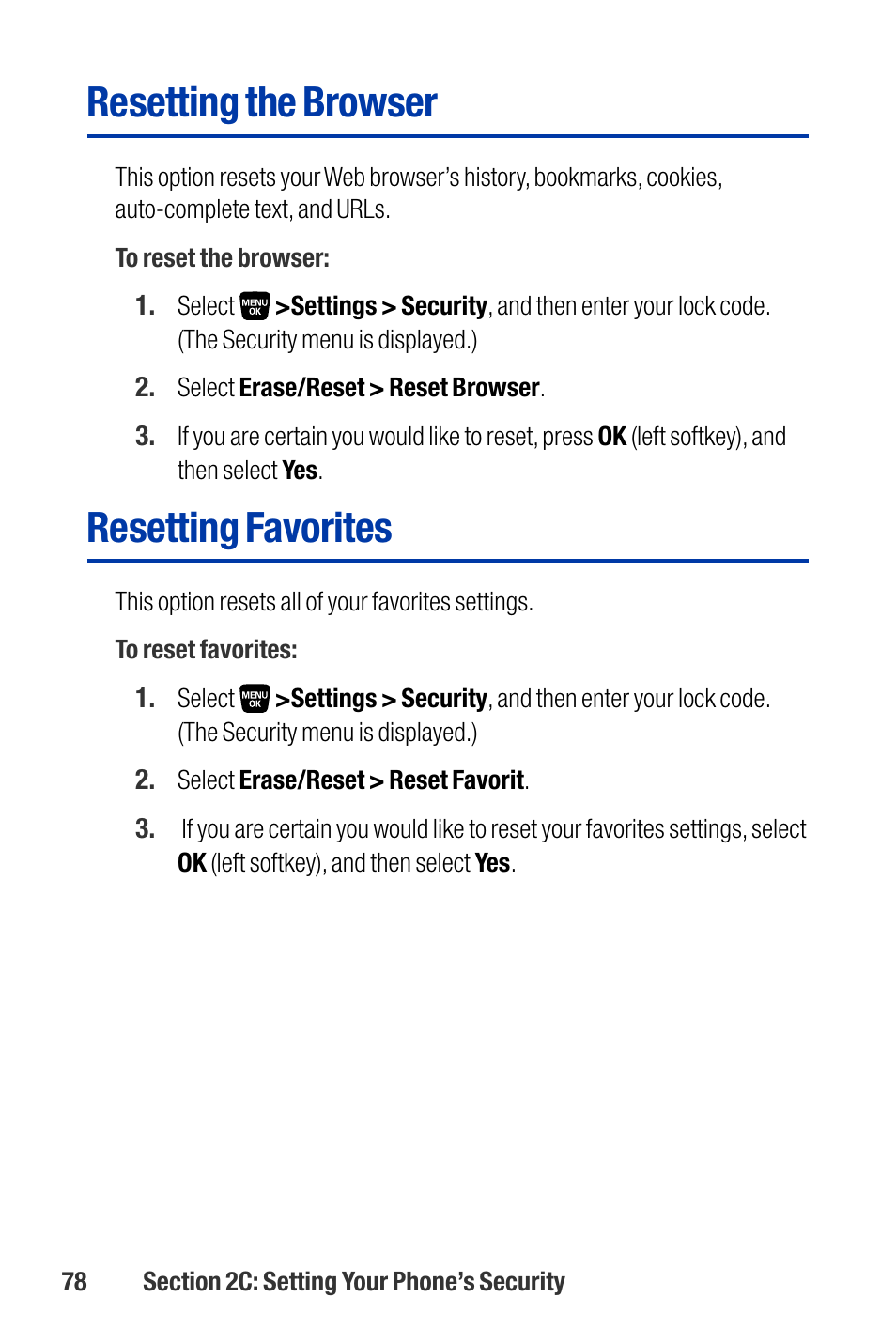 Resetting the browser, Resetting favorites | Qwest SCP-3200 User Manual | Page 94 / 241