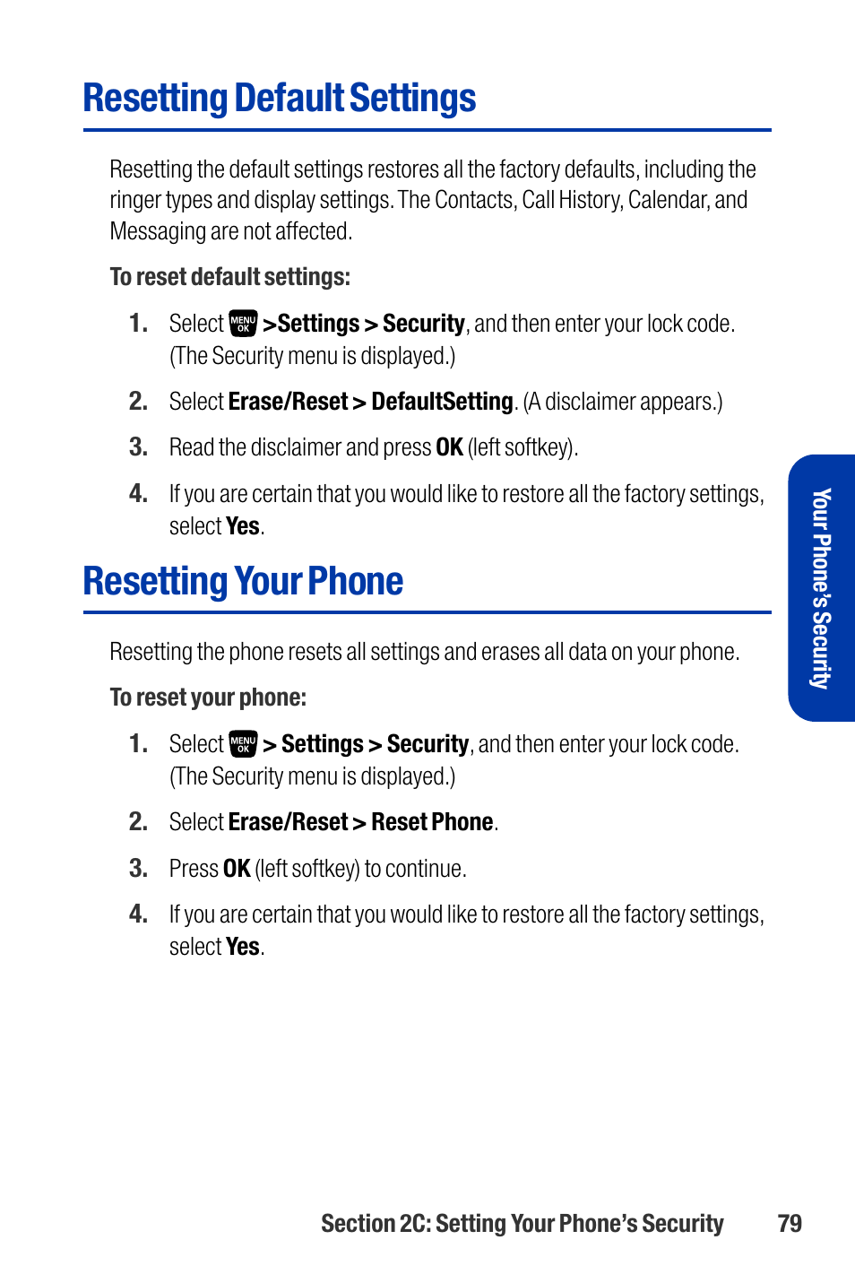 Resetting default settings, Resetting your phone | Qwest SCP-3200 User Manual | Page 95 / 241