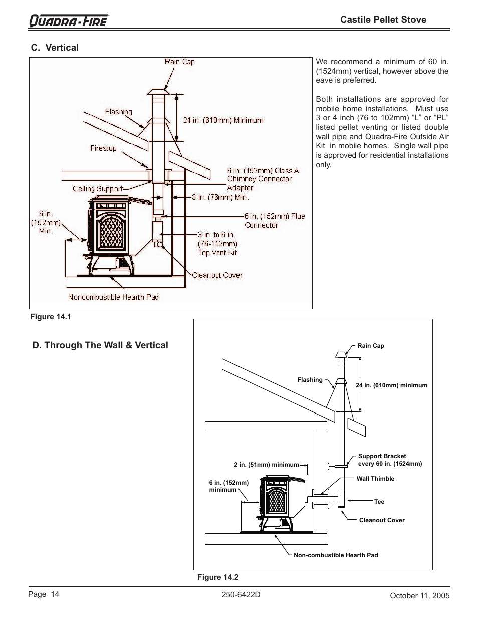 Castile pellet stove, C. vertical d. through the wall & vertical | Quadra-Fire CASTILE-CCR User Manual | Page 14 / 44