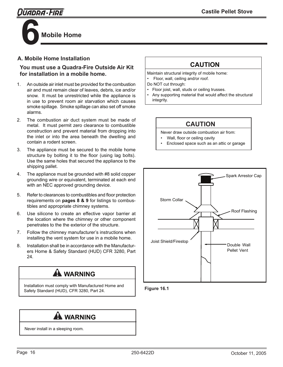 Mobile home, Caution, Warning | Quadra-Fire CASTILE-CCR User Manual | Page 16 / 44