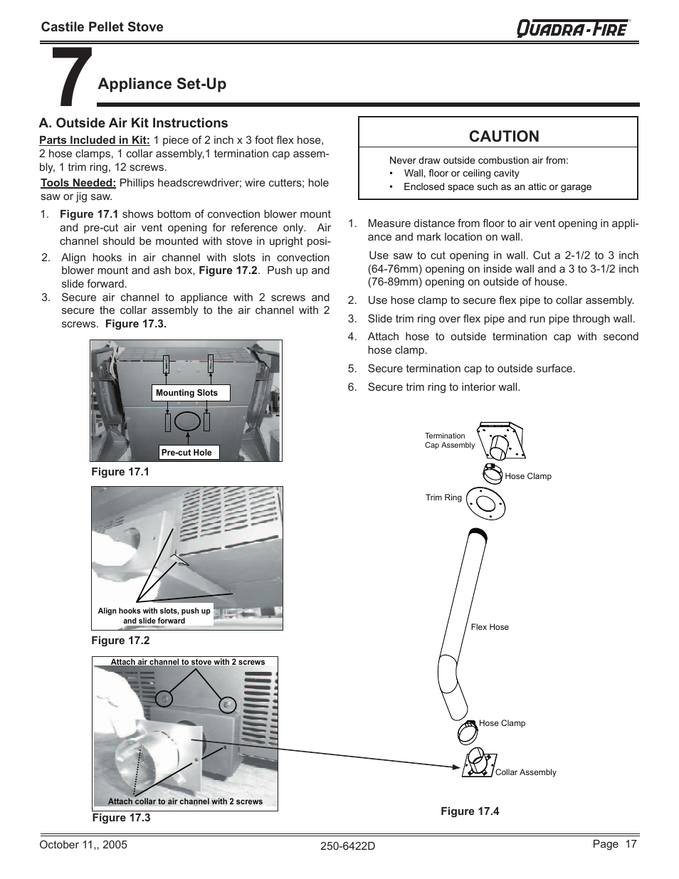 Appliance set-up, Caution | Quadra-Fire CASTILE-CCR User Manual | Page 17 / 44