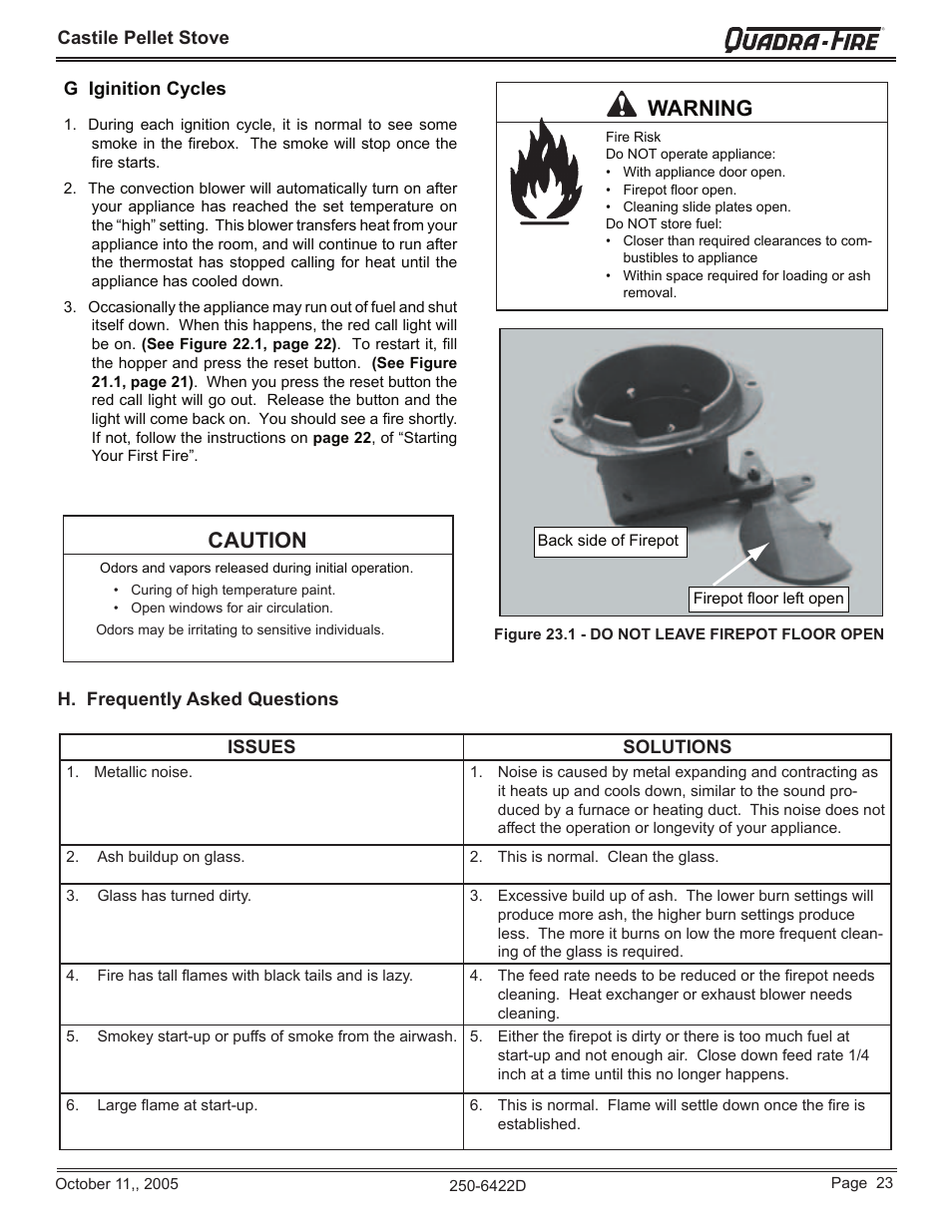 Caution warning | Quadra-Fire CASTILE-CCR User Manual | Page 23 / 44