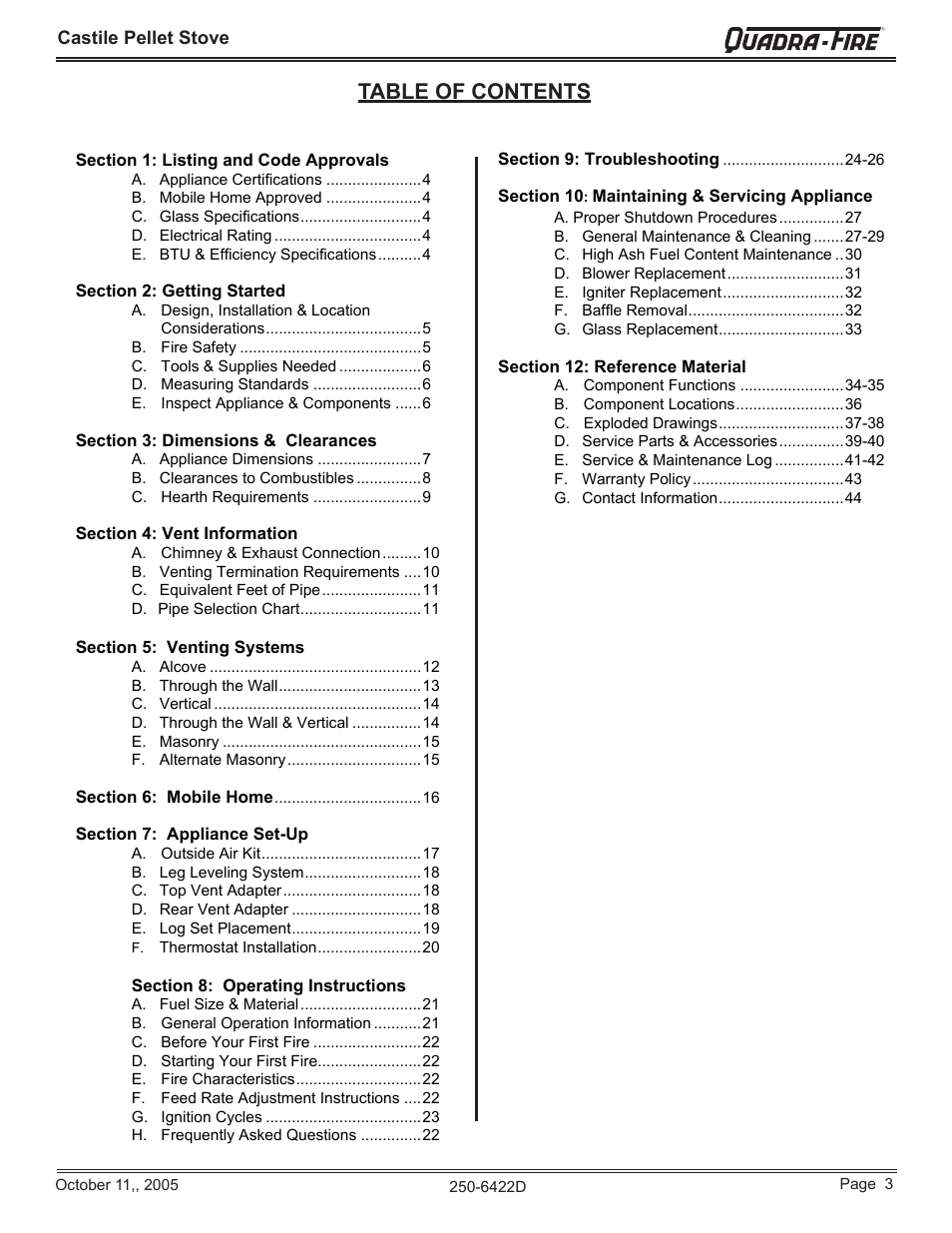 Quadra-Fire CASTILE-CCR User Manual | Page 3 / 44