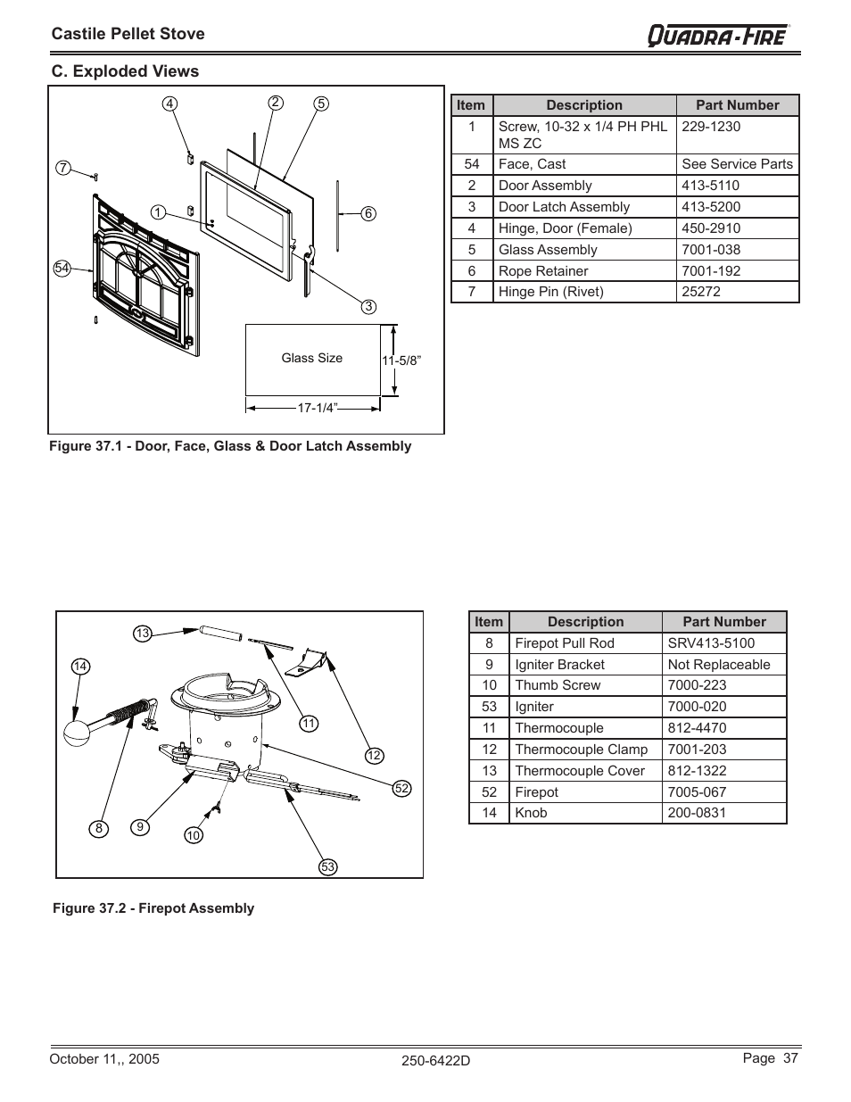 Castile pellet stove, C. exploded views | Quadra-Fire CASTILE-CCR User Manual | Page 37 / 44