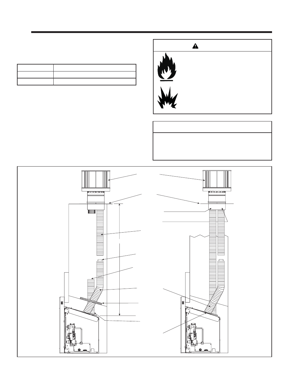 Caution, Vent information and diagrams, Warning | C. measuring standards, B. horizontal venting, A. vent table key | Quadra-Fire QVI-25FB-S User Manual | Page 10 / 41