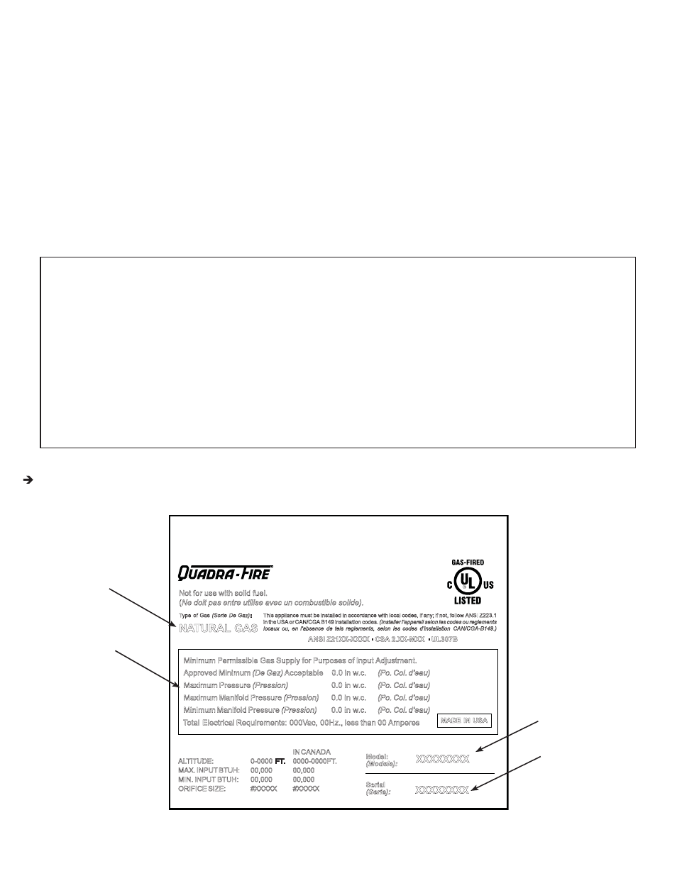 Listing label information/location | Quadra-Fire QFP38-NG User Manual | Page 2 / 76