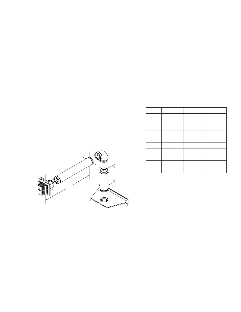E. vent diagrams, Top vent - horizontal termination, One elbow | Quadra-Fire QFP38-NG User Manual | Page 34 / 76